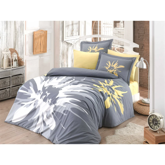Grimaldi White/Yellow/Grey 100% Cotton Duvet Cover Set