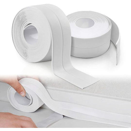 Perlerare - 2 Rolls Self Adhesive Sealing Tape, Waterproof Sealing Tape for Shower, Kitchen Sink, Toilet, Bathroom (White)
