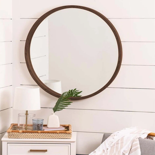 Yurupa Wood Framed Wall Mounted Accent Mirror in Brown
