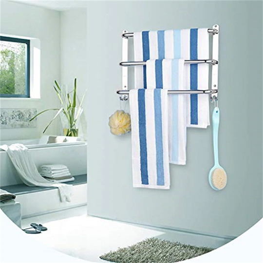 Towel Rail Chrome 3-Tier Bath Towel Rack With Hooks SUS 304 Stainless Steel Wall Mounted Towel Holder Towel Bar Rail For Kitchen Bathroom Toilet Hotel