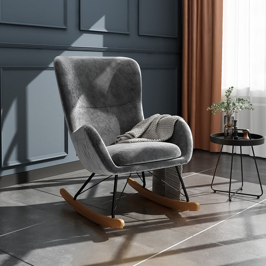 Linen Rocking Chair Armchair with Pocket, Dark Grey - Livingandhome