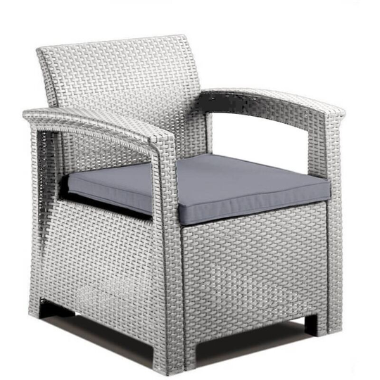 Grey Rattan Effect Armchair & Cushion Modern Outdoor Garden Patio Furniture - Grey, Dark Grey