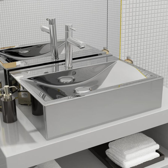 Wash Basin with Overflow 60x46x16 cm Ceramic Silver VDTD05415 - Topdeal
