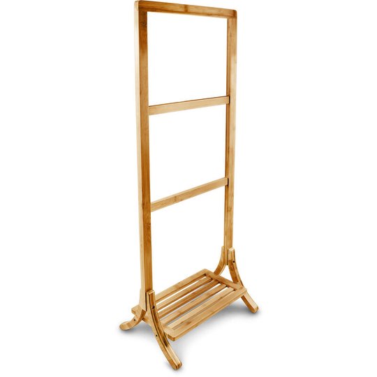 Relaxdays - Free-Standing Bamboo Towel Holder, 40 x 105 x 27 cm, 3 Rails and 1 Shelf, Clothes Stand, Natural Brown