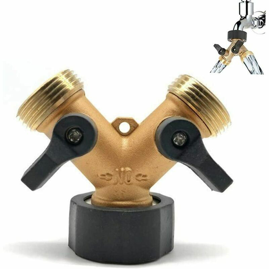 Y fitting, pipe fitting, double lava faucet, 2-channel Y-distributor, 3/4 inch for connection of 2 devices, for garden faucet, for tank adapter