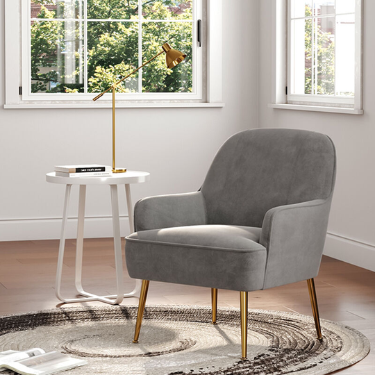 Leisure Velvet Armchair, Light Grey - Livingandhome