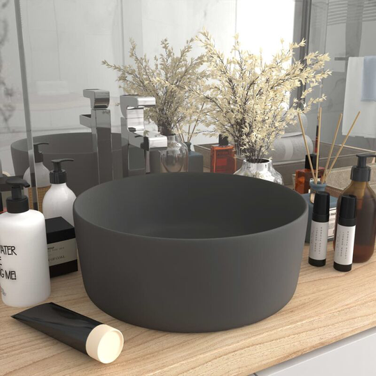 Luxury Wash Basin Round Matt Dark Grey 40x15 cm Ceramic FF147016_UK - Topdeal