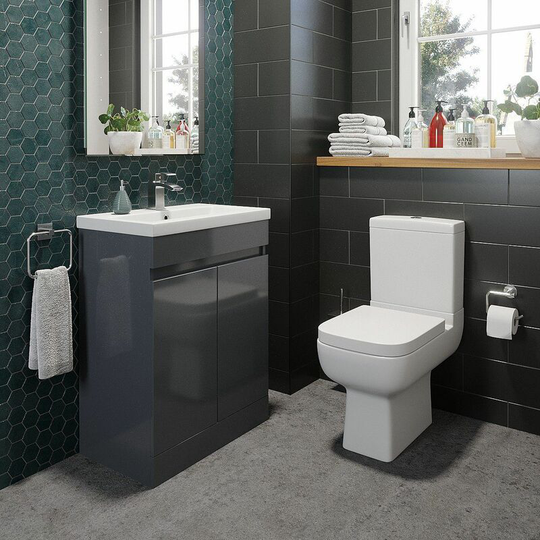 Affine - Bathroom Vanity Unit Basin Sink Soft Close Toilet wc 600mm Gloss Grey Modern - Grey
