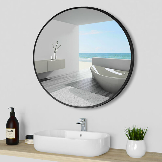Biubiubath - 60cm Round Wall Mounted Mirror with Black/Gold Frame for Bathroom|Home Decoration|Makeup|shaving