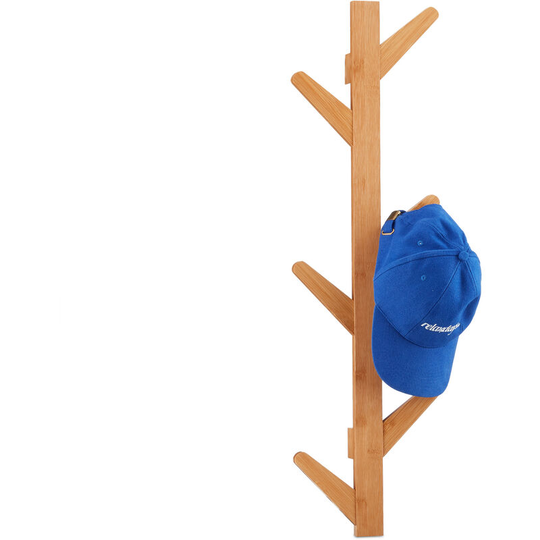 Bamboo Coat Rack, 6 Hooks, Hanging Hook Bar for Bathroom and Hallway, HxWxD: 78 x 22 x 7 cm, Natural - Relaxdays