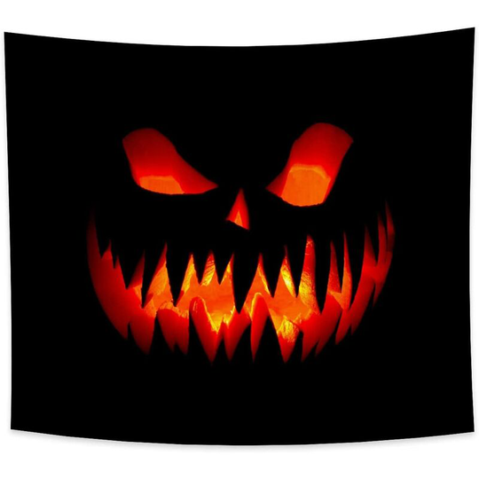 Halloween Theme Tapestry, Spooky Lantern Pumpkin Wall Tapestry Goth Fire Ghost Face Dark Horror Scene Tapestries Wall Hanging for Haunted House