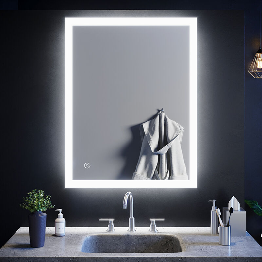 900 x 700mm Modern led Illuminated Bathroom Vanity Mirror with Touch Switch and Demister (1PCE) - Elegant