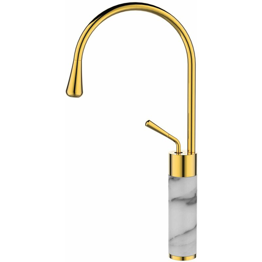 Invena - Gold/White Marble Kitchen Sink Tap Bathroom Basin Mixer Bar Standing Faucet