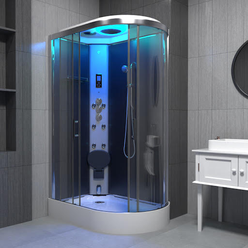 Insignia Platinum Offset Quadrant Steam Shower Cabin 1200 x 800mm - Chrome & Black Carbon Left Hand