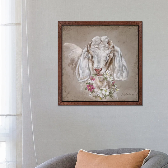 'Goat with Wreath' by Debi Coules - Floater Frame Painting Print on Canvas