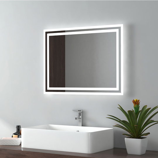 EMKE Illuminated LED Bathroom Mirror, Wall-Mounted Vanity Mirror 450x600mm with LED Light, Button Switch, Demister Pad, Adjustable Color Tones