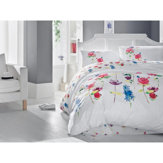 Damiano White/Fuchsia/Blue/Lilac/Green Reinforced Cotton 145 TC Duvet Cover Set