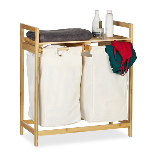 2 Compartments Bamboo Laundry Sorter