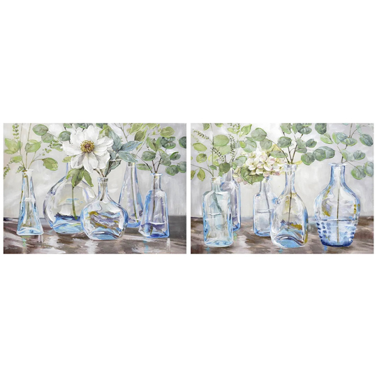 Bottles with Flowers - 2 Piece Unframed Painting Set on Canvas
