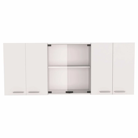 TUHOME Tall Kitchen Cabinet With Glass 150, 150CM W, 31,5CM D, 60CM H, White