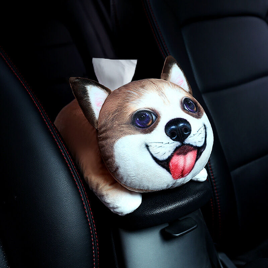 Car Tissue Holder, Cartoon Tissue Box, Plush Tissue Organizer Paper Holder for Car, Home, Bedroom, Living Room (Corgi), 3D Cute Cartoon Pet Tissue Box