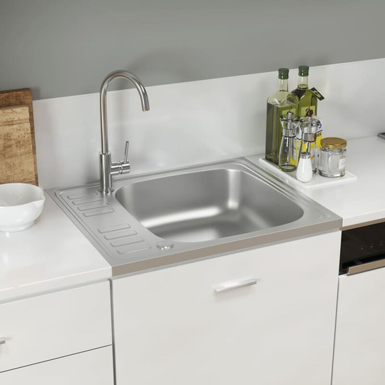 Kitchen Sink with Drainer Set Silver 500x600x155 mm Stainless Steel