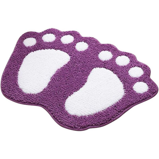 Perlerare - Anti-Slip and Absorbent Bathroom Rug, Big Feet Design, Polyester, Purple, 40 x 60 cm