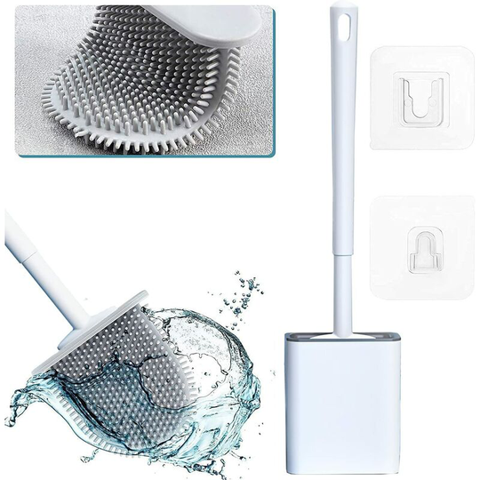 Silicone Toilet Brush Silicone Toilet Brush for Deep Cleaning Wall Mount Free Dry Drill (White)