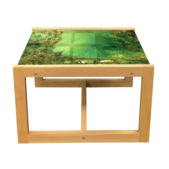 Rainforest Coffee Table, Mystic Dreamland Butterflies Land Grass Flowers Lizard Romantic Scenic Art, Acrylic Glass Center Table With Wooden Frame For