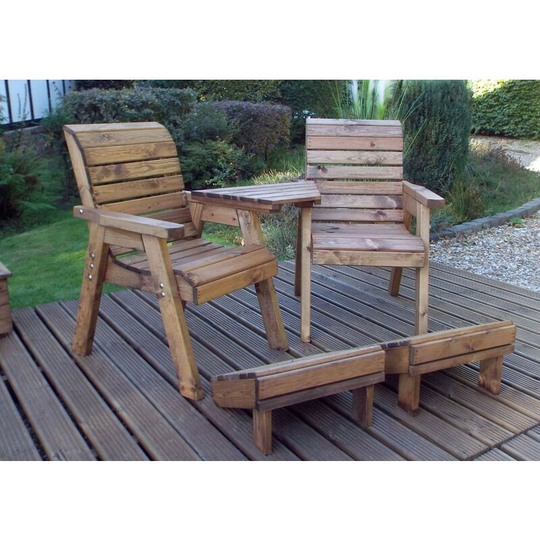 Charles Taylor Deluxe Wooden Angled 2 x Chair Seat Lounger & Footstool Set
