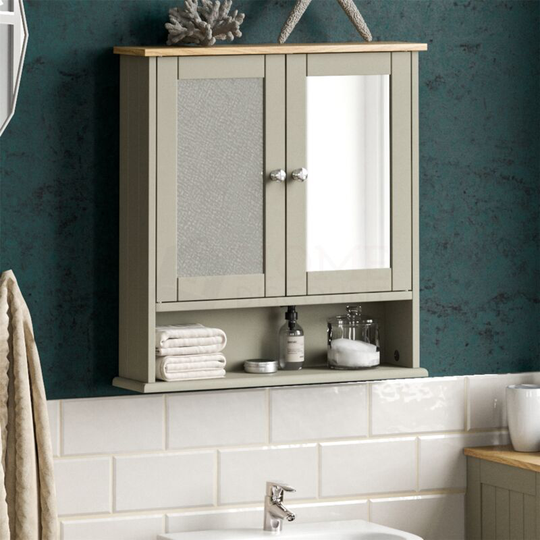 Priano 2 Door Bathroom Cabinet With Shelf Mirrored Wall Mounted Cabinet, Grey