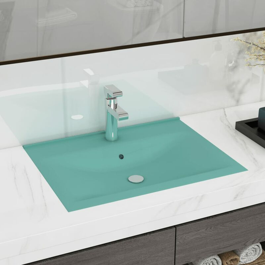 Luxury Basin with Faucet Hole Matt Light Green 60x46 cm Ceramic - Green