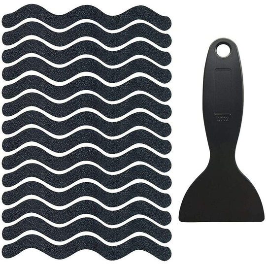Set of 24 Non-slip stickers for bathroom - non-slip rubber - Transparent peva - with bathtub scraper, shower, toilet, black stairs