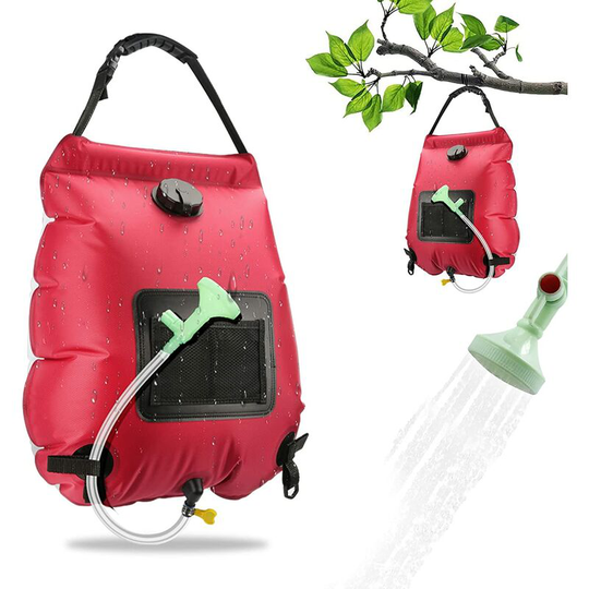 Camping Solar Shower Bag, 20L Portable Solar Shower Bag, Foldable Outdoor Shower, Suitable for Hiking, Mountain Travel, Red