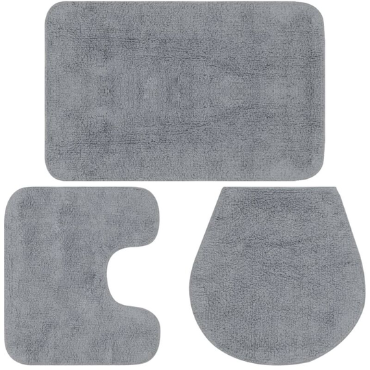 Hommoo - Bathroom Mat Set 3 Pieces Fabric Grey