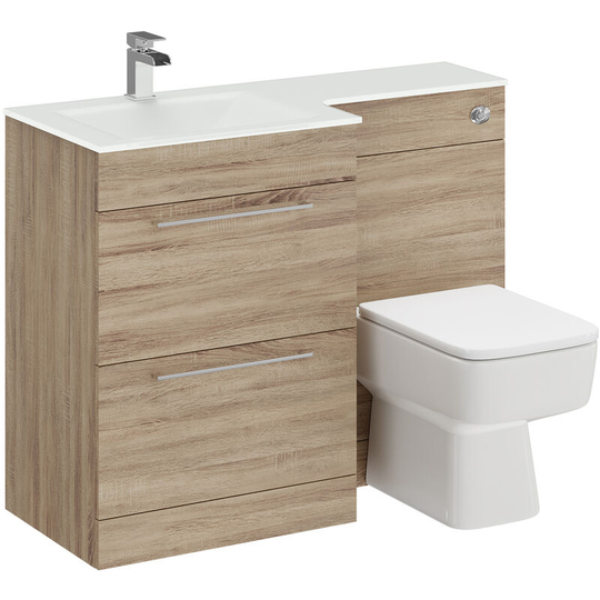Wholesale Domestic - Venice Square White Glass 1100mm Left Hand 2 Drawer Bordalino Oak Vanity Unit Toilet Suite - Bordalino Oak