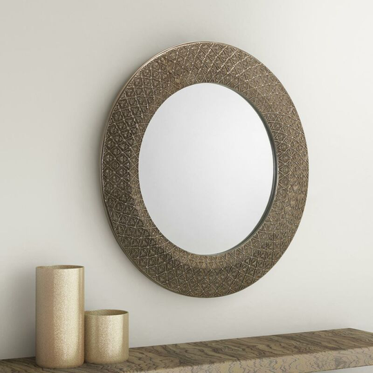 Vanity Living Morrocan Inspired Small Round Pewter Wall Mirror - Rosie