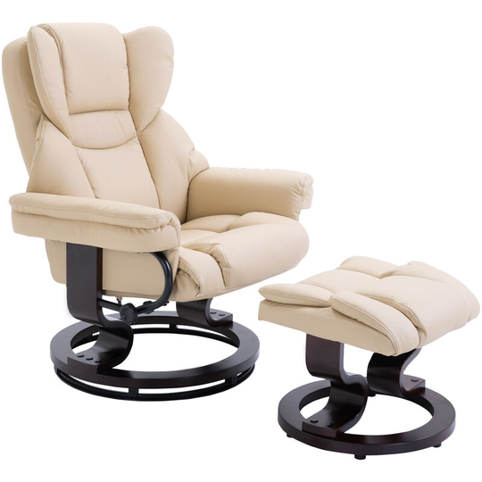 Homcom - pu Leather Manual Reclining Armchair Footstool Set Padded Seat Cream - Cream