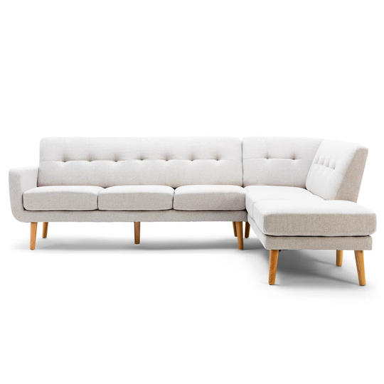 Scandi Style Right Hand Facing Linen Blend Fabric Chaise Corner Sofa - Beige