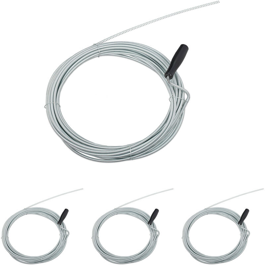 Set of 4 Relaxdays Drain Snakes, 10m, Mechanical Pipe Cleaning Spiral Tool, Clog Remover, Tub & Sink, Iron, Silver