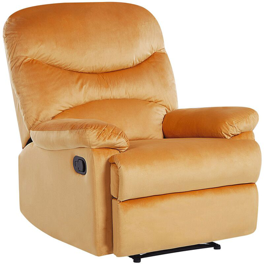 Beliani - Reclining Chair Manual Adjustable Back Footrest Velvet Upholstery Yellow Eslov - Yellow