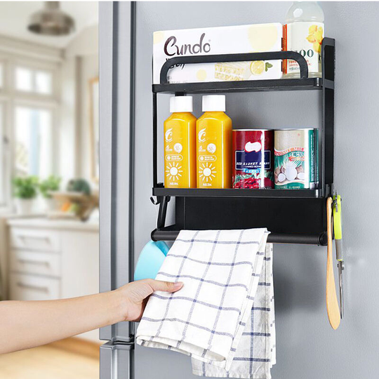 2 Tier Magnetic Storage Organizer with Paper Towel Holder - Livingandhome