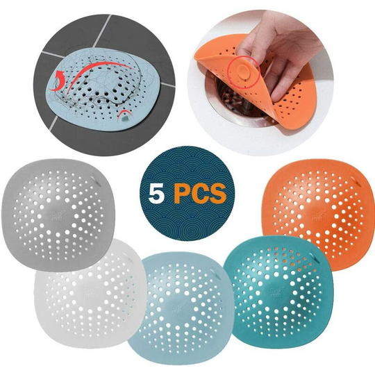 Set of 5 shower hair filter, catcher Shower Silicone drain protection with suction cup, for shower sink, shower, bathtub