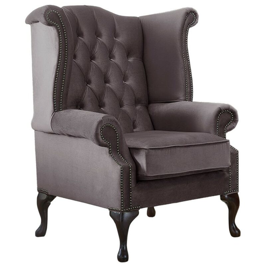 Chesterfield Queen Anne High Back Wing Chair Malta Lavender Purple Velvet Fabric
