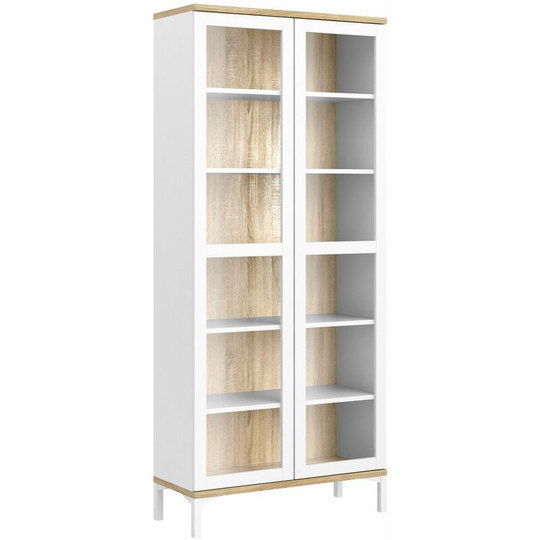 Ramen Display Cabinet Glazed 2 Doors In White Oak - White