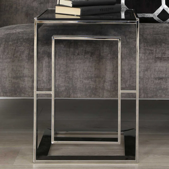 Bristol 55cm Metal C Shape Sofa Table for Living Room Furniture, Silver End Table, Bed Side Table