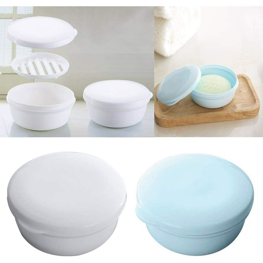 2 Donate Creative Travel Portable Soap Box Bathroom Soap Box with Draining Soap Dish Cover (White + Blue)