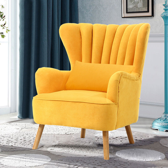 Occasion Suede Wingback Armchair with Lumbar Pillow, Yellow - Livingandhome