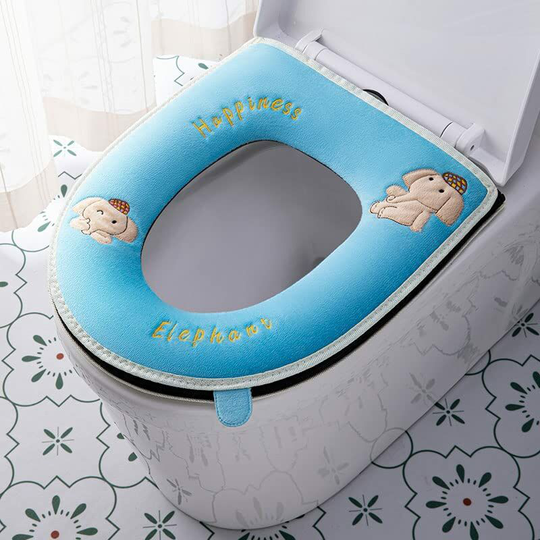 2 Pack Blue Thicker Toilet Seat Covers with Toilet Seat Handle, Soft and Thick, Washable, Fits All Oval Toilet Seats