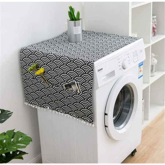 Ilovemilan - Washing Machine Cover Dust Oil Proof Dryer Top Loader Cloth with Side Storage Pockets Cotton Linen Kitchen Refrigerator Appliance